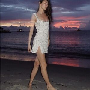 Clio Peppiatt  Embellished Stretch Mini-Dress